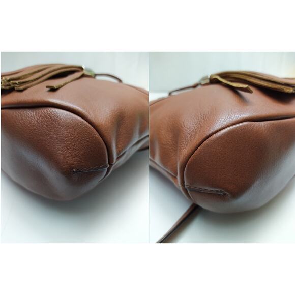 B. Makowsky Brown Leather Pocket Drawstring Tassel Crossbody Bag - Picture 9 of 13